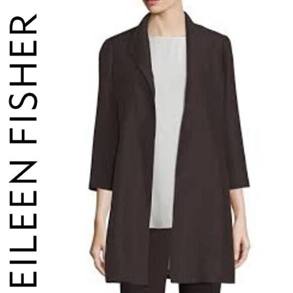 EILEEN FISHER Brown High-Collar Silk Ravine Jacket Size Small - Picture 1 of 11